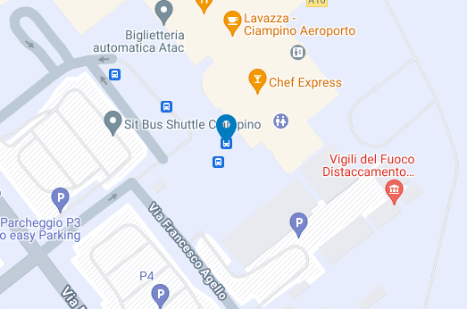 Where is the bus shuttle departure stop at Ciampino Airport to Rome